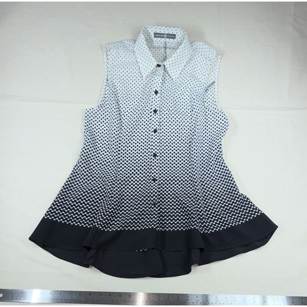 Signature Collection MW Black/White Polka Dot Sleeveless Button-Up Blouse